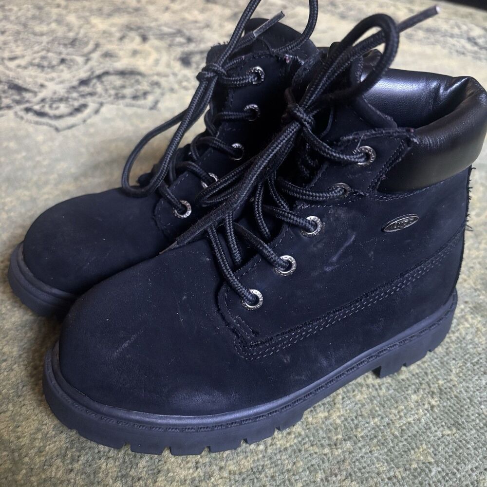 Vtg 90s Y2k Lugz Suede Leather Ankle Boots Padded Collar Rubber Sole 12 C Kids